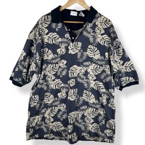 Bugle Boy Vintage Y2K Mens Tropical Leaf Polo Shirt Size XXL Surfer Resort‎ AOP